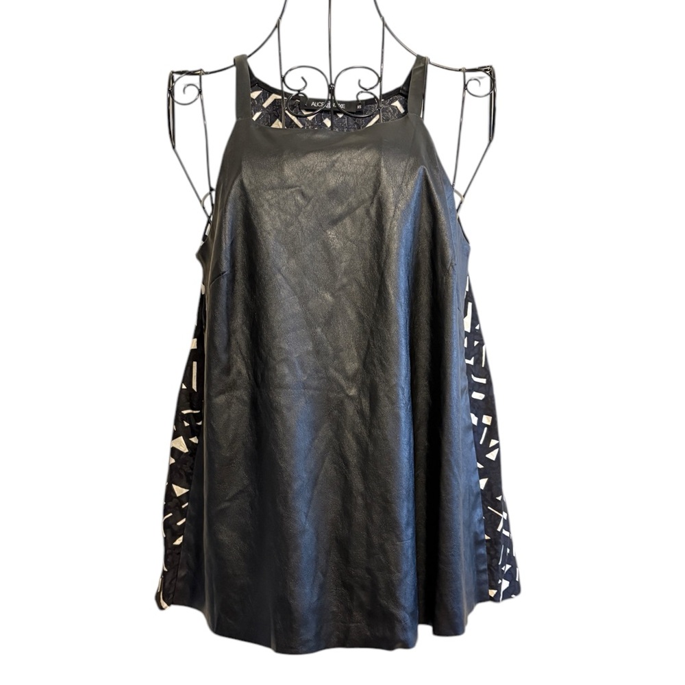 Alice & Trixie Black Faux Leather Geometrical Sleeveless Cami Tank, Size XS